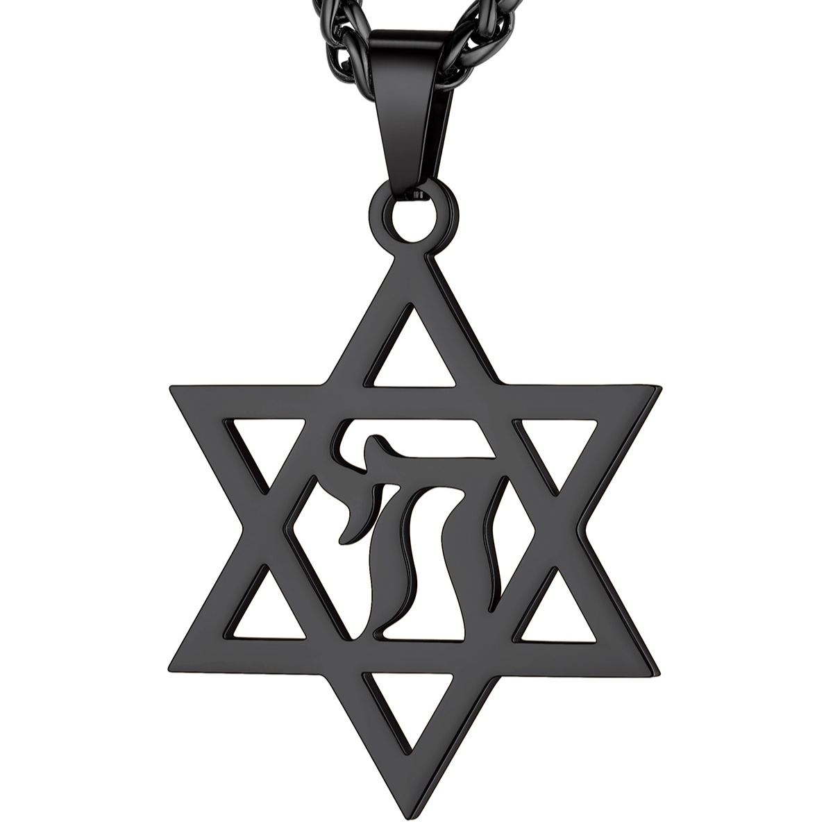Stainless Steel Star of David Hebrew Necklace for Men Women