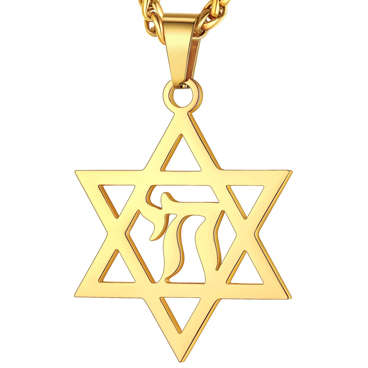 Stainless Steel Star of David Hebrew Necklace for Men Women