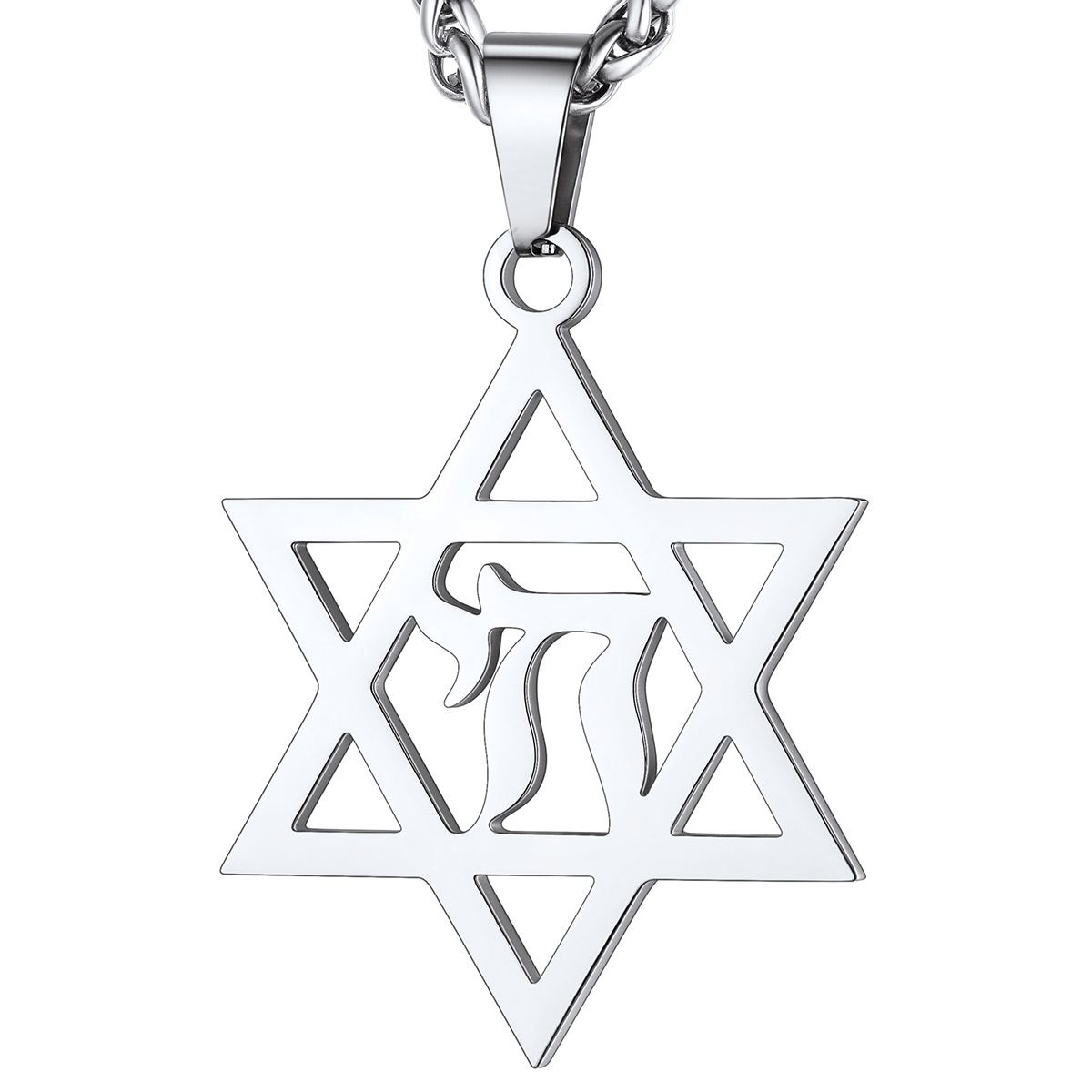Stainless Steel Star of David Hebrew Necklace for Men Women