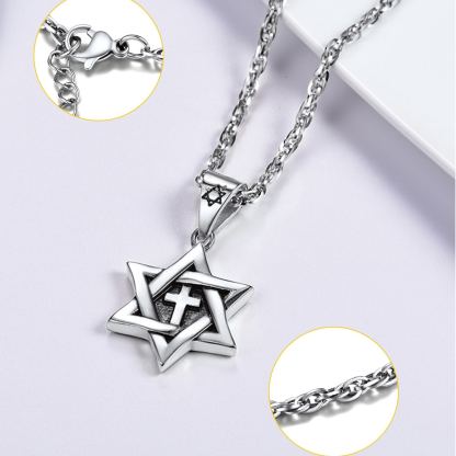 Stainless Steel Star of David Cross Pendant Wave Chain for Men Women