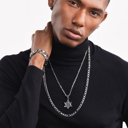 Stainless Steel Star of David Cross Pendant Wave Chain for Men Women