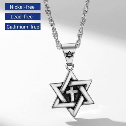 Stainless Steel Star of David Cross Pendant Wave Chain for Men Women