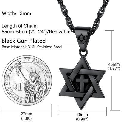 Stainless Steel Star of David Cross Pendant Wave Chain for Men Women