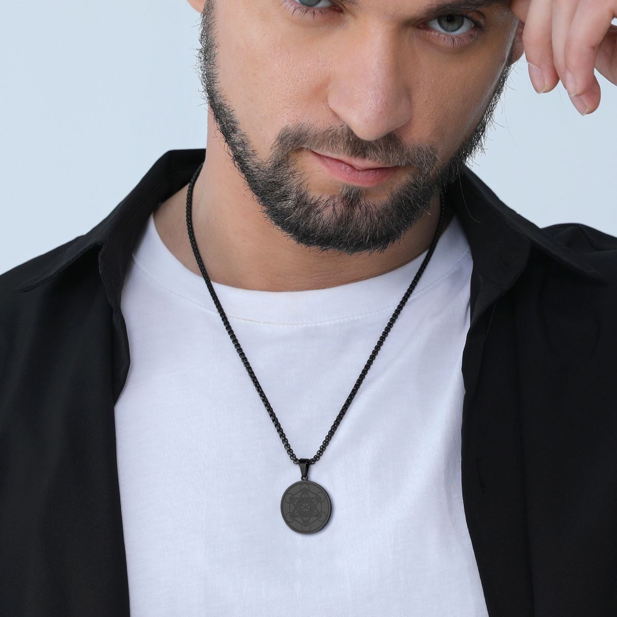Stainless Steel  Metatron's Cube Pendant Necklace 22" for Men Women
