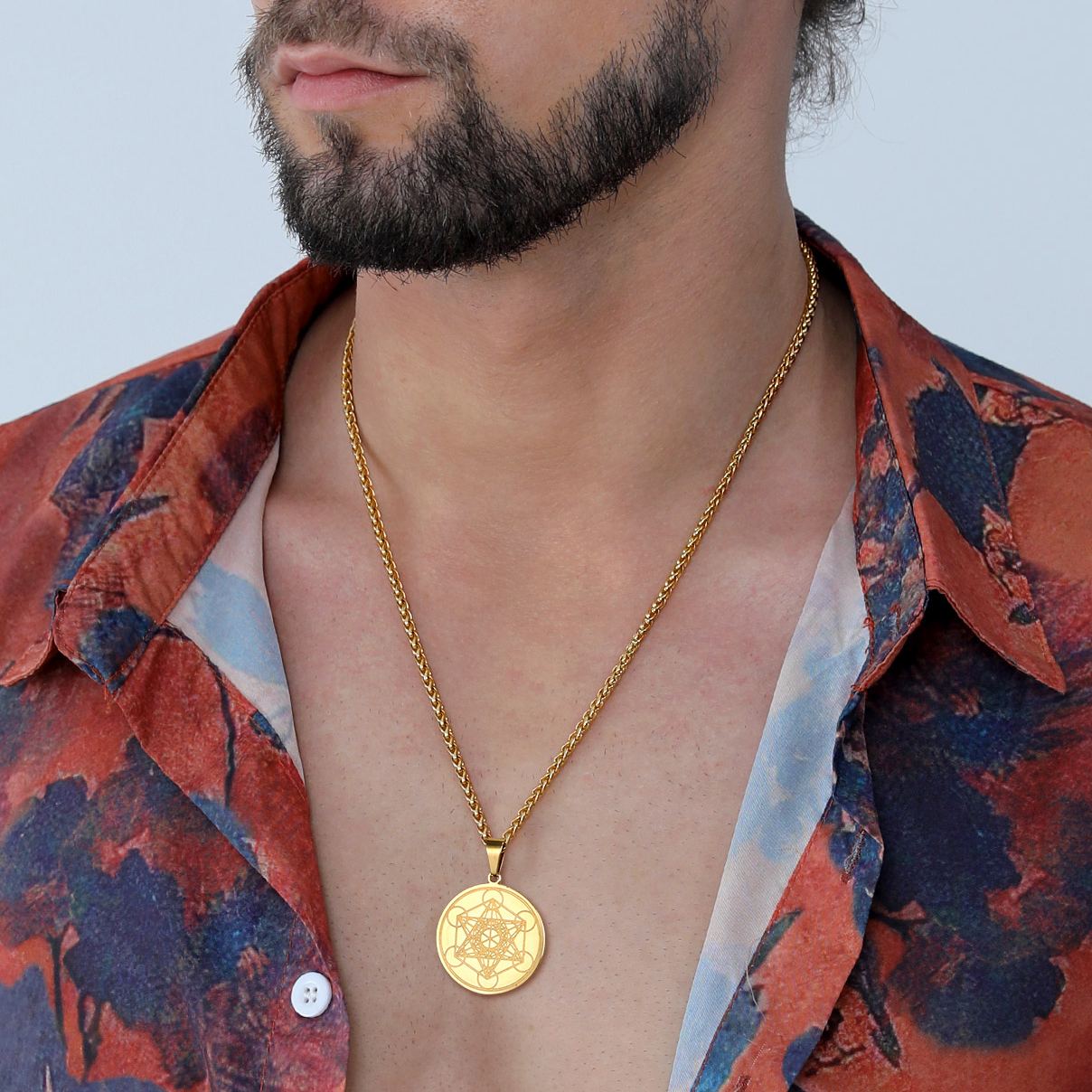 Stainless Steel  Metatron's Cube Pendant Necklace 22" for Men Women