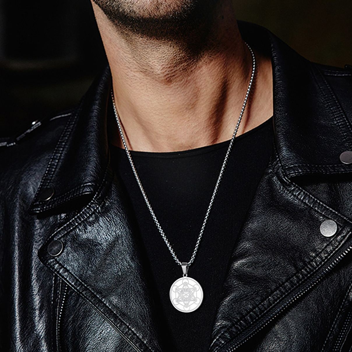 Stainless Steel  Metatron's Cube Pendant Necklace 22" for Men Women