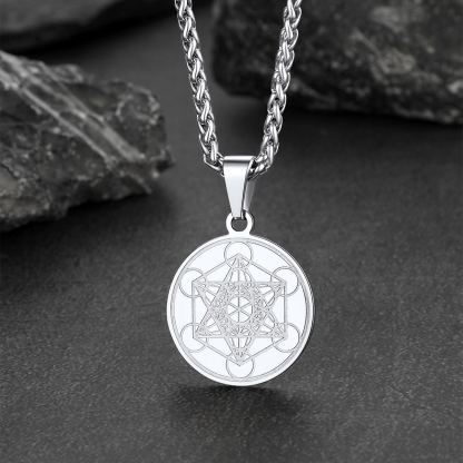 Stainless Steel  Metatron's Cube Pendant Necklace 22" for Men Women
