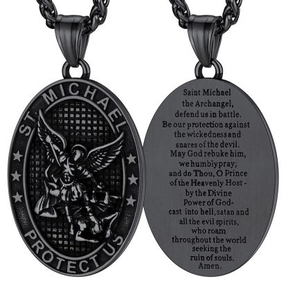Stainless Steel Oval St. Michael Pendant Necklace for Men