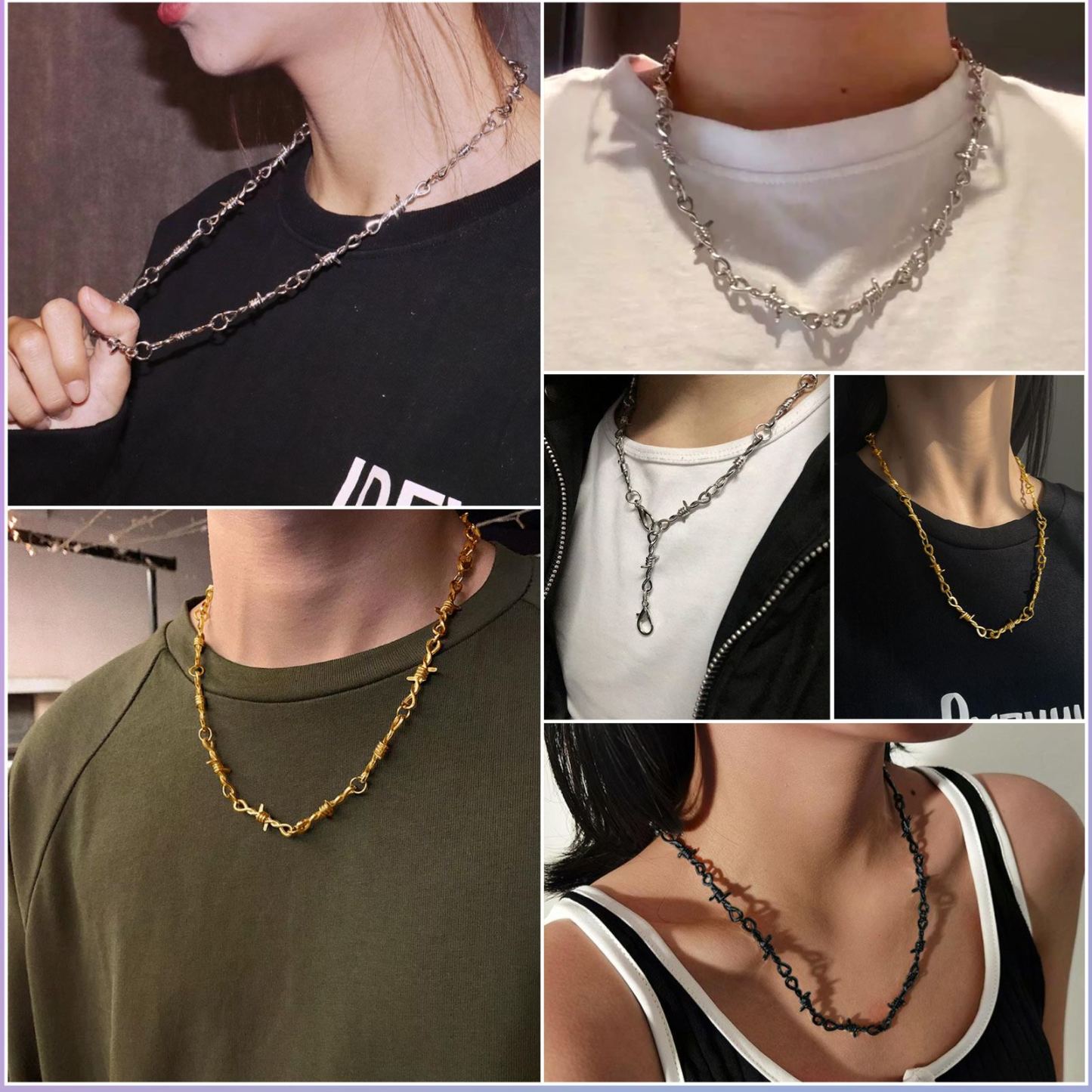 6mm Thorn Barbed Wire Chain Necklace for Men