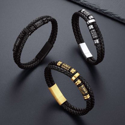 Celtic Compass Beaded Leather Bracelet For Men