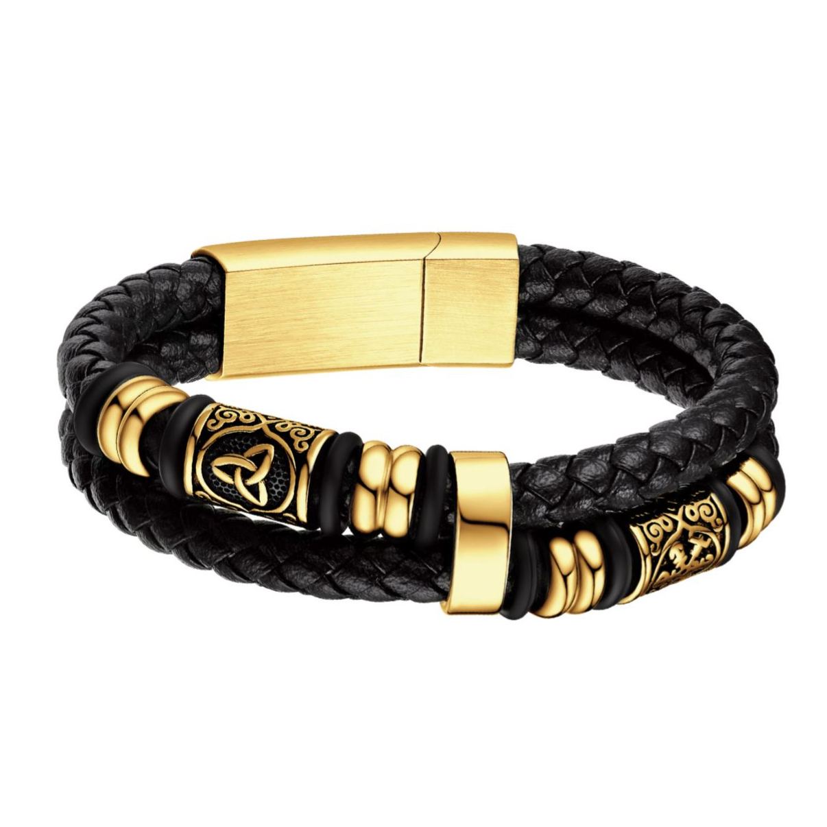 Celtic Compass Beaded Leather Bracelet For Men