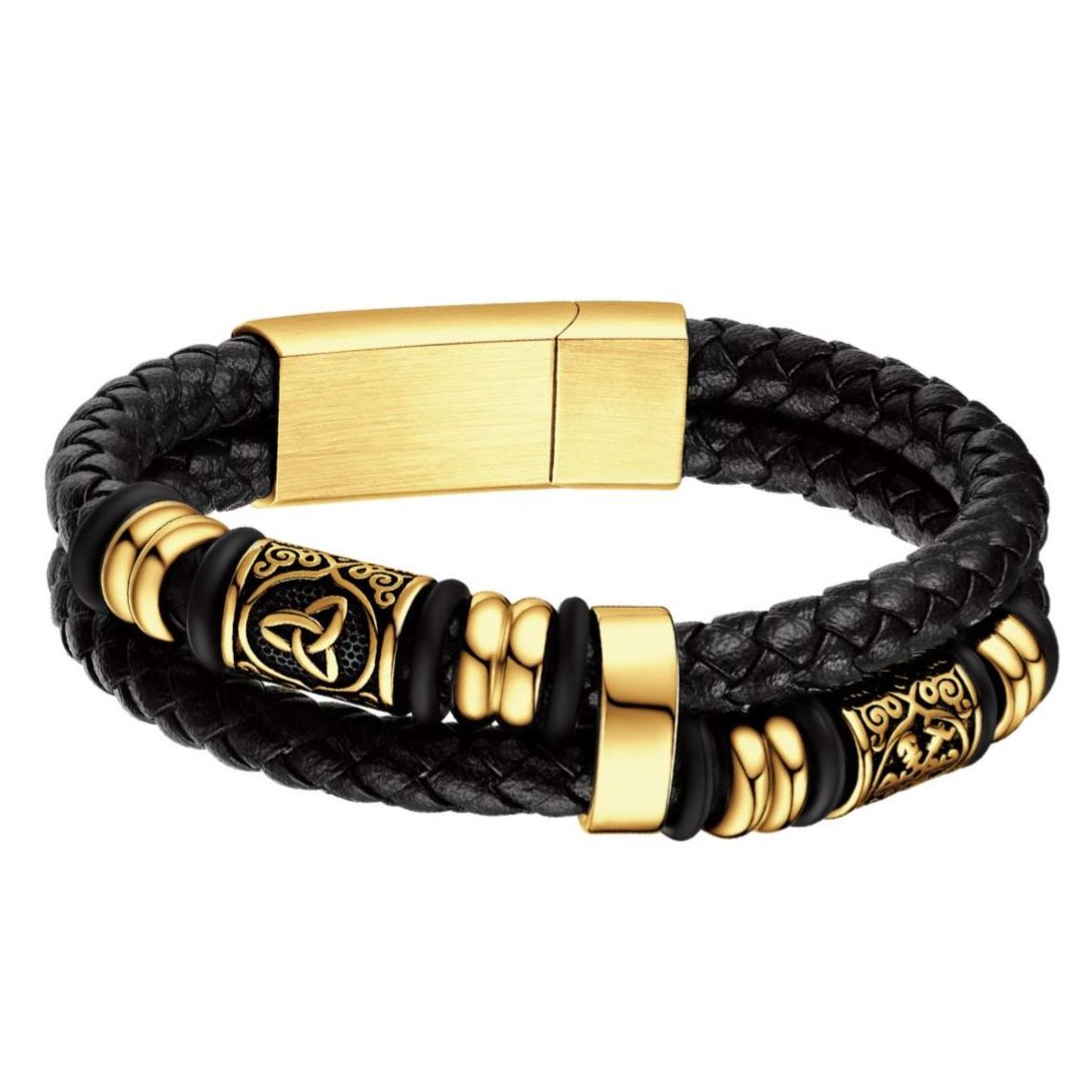 Celtic Compass Beaded Leather Bracelet For Men