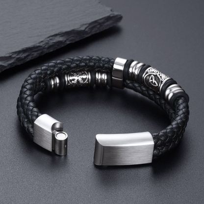 Celtic Compass Beaded Leather Bracelet For Men