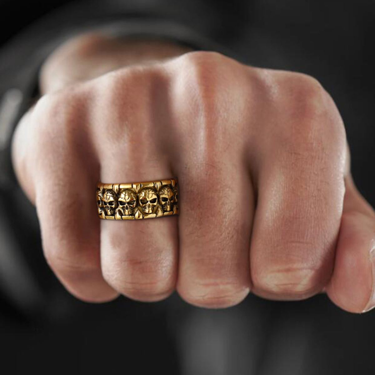 Chainshouse 10mm Stainless Steel Skull Ring  For Men Women 