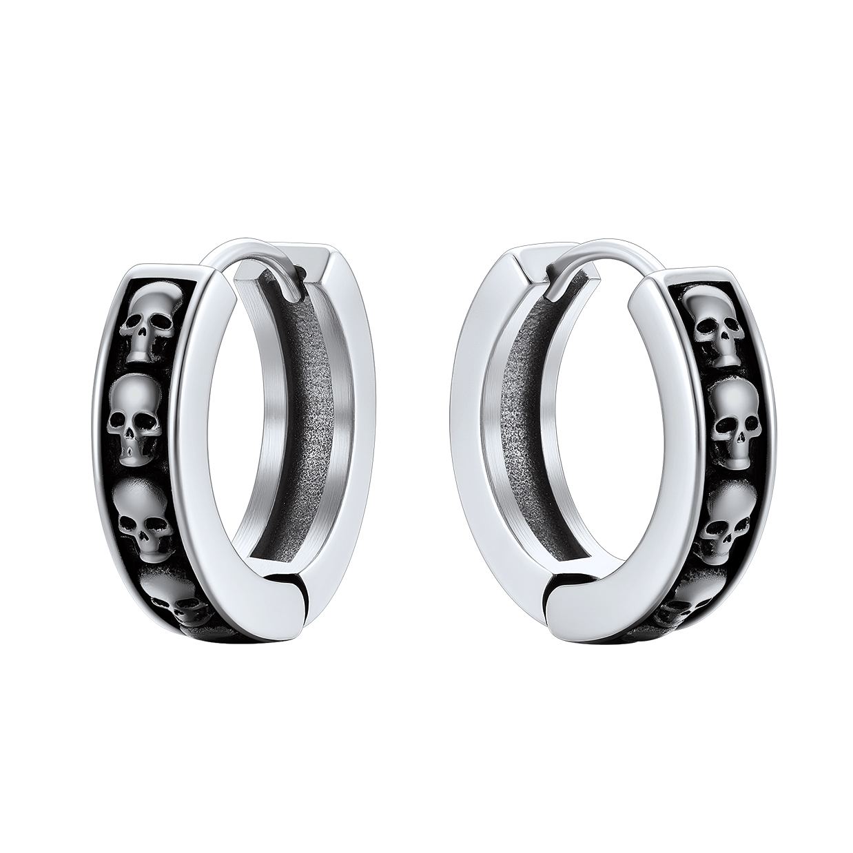 chainshouse Edgy Skull Hoop Earrings Stainless Steel 4.2mm  for Women For Men