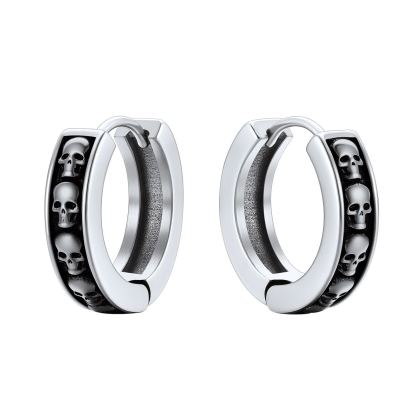 chainshouse Edgy Skull Hoop Earrings Stainless Steel 4.2mm  for Women For Men