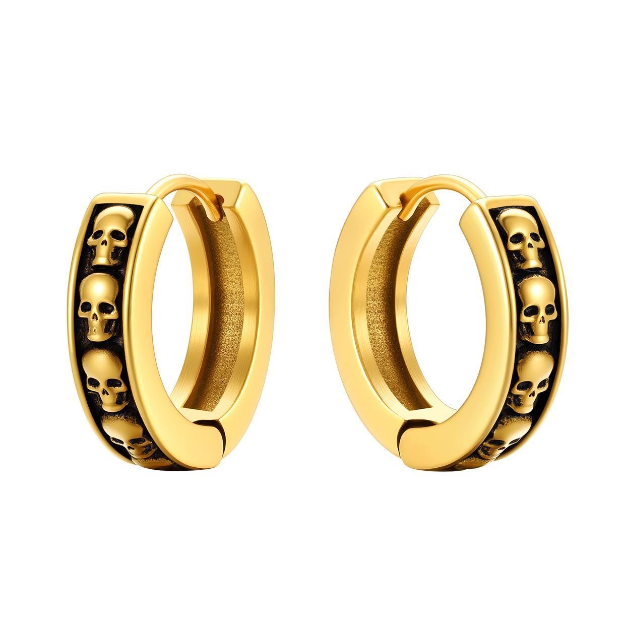 chainshouse Edgy Skull Hoop Earrings Stainless Steel 4.2mm  for Women For Men
