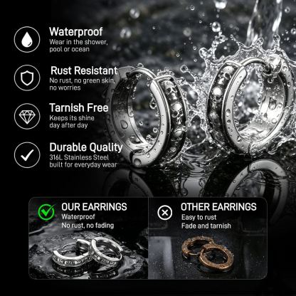 chainshouse Edgy Skull Hoop Earrings Stainless Steel 4.2mm  for Women For Men