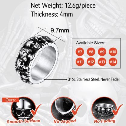 Chainshouse Retro Skull Ring  For Men&Women 