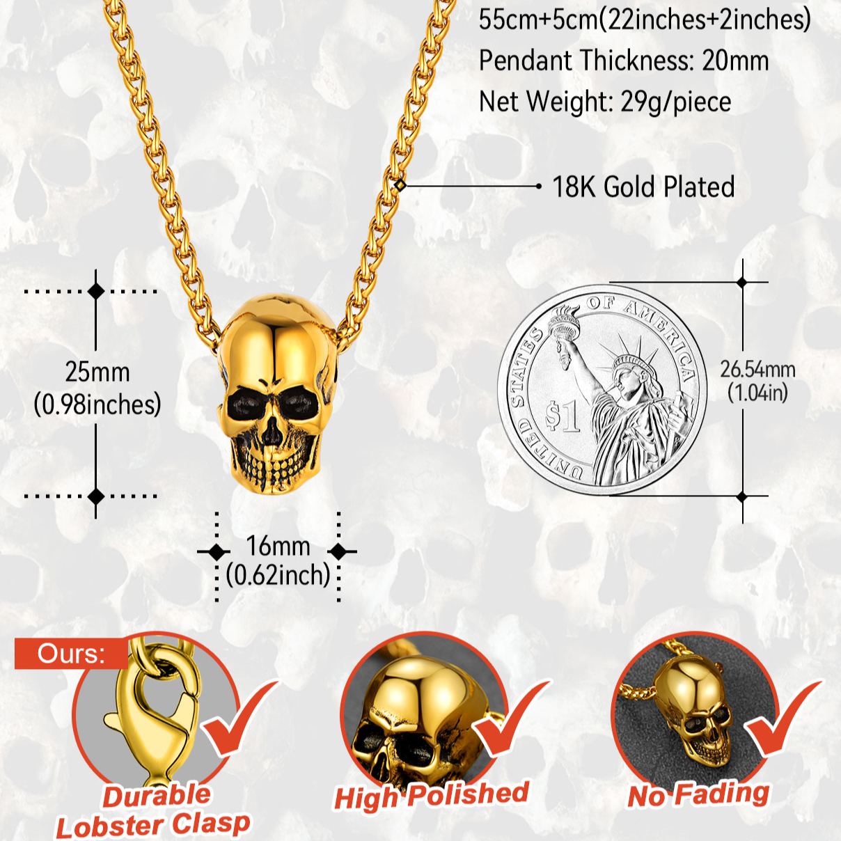 Gothic Punk  Skull Pendant Necklace for Men&Women