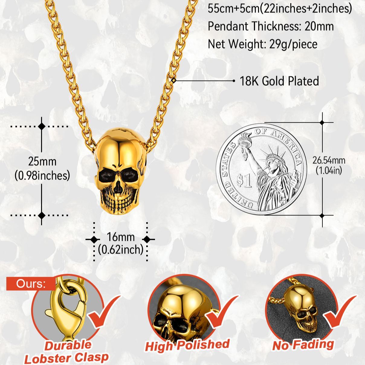 Gothic Punk  Skull Pendant Necklace for Men&Women