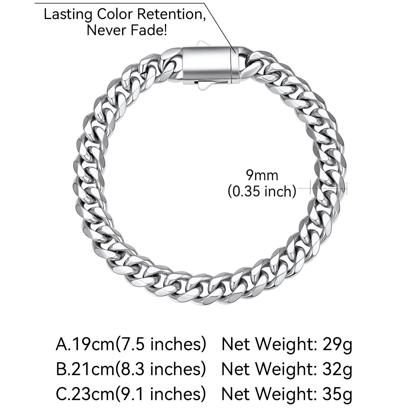 Stainless Steel Cuban Link Chain Bracelet 6/9/12mm For Men 