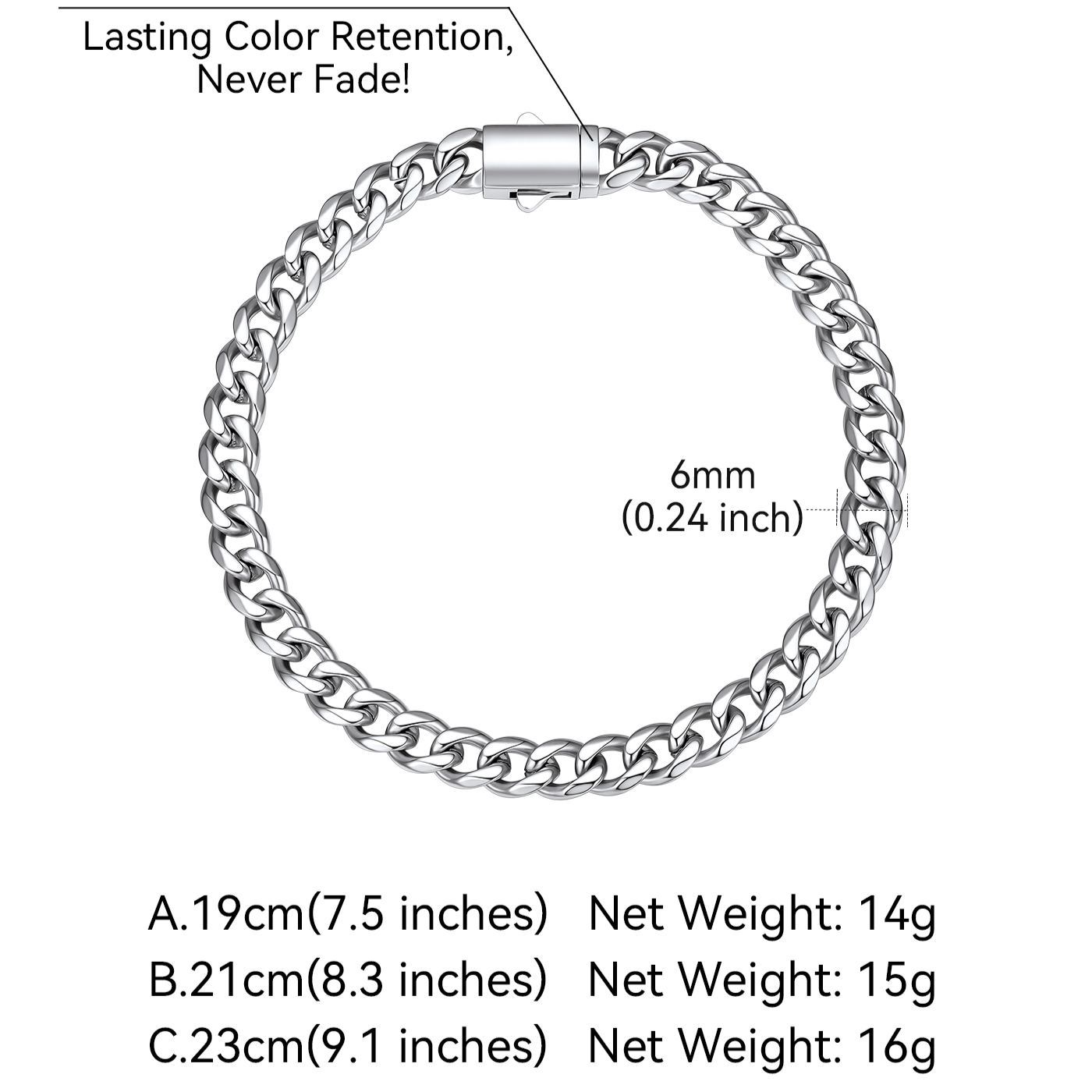 Stainless Steel Cuban Link Chain Bracelet 6/9/12mm For Men 
