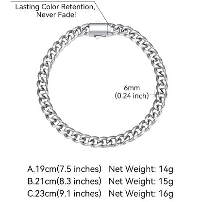 Stainless Steel Cuban Link Chain Bracelet 6/9/12mm For Men 