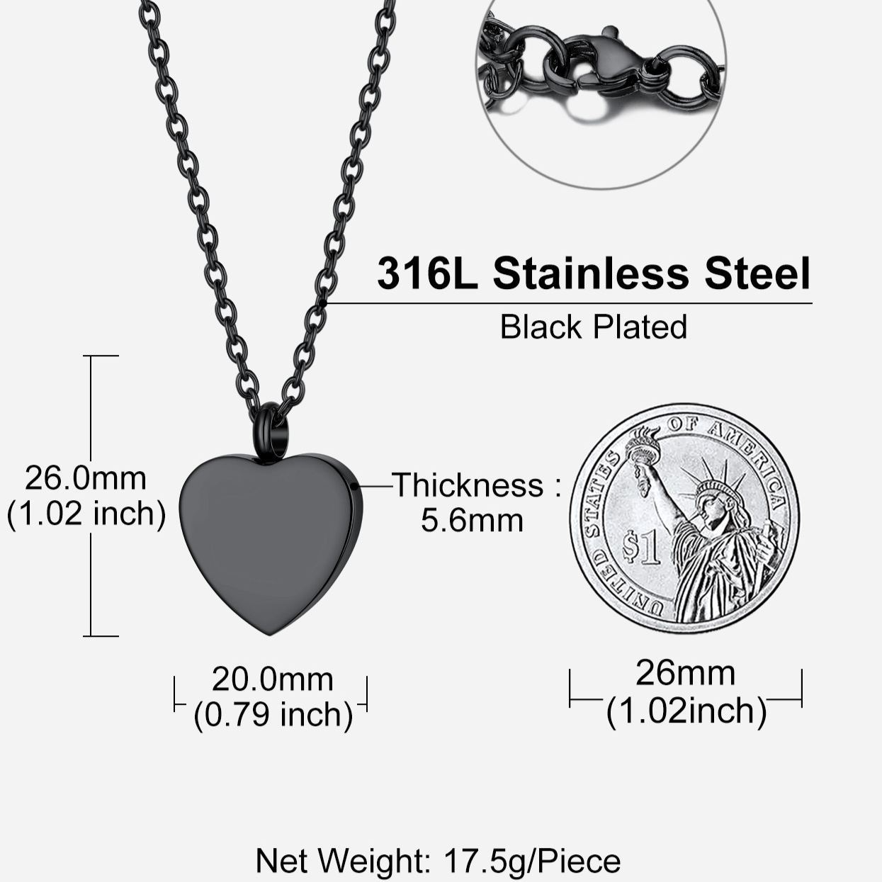 Heart Cremation Urn Ashes Stainless Steel  Necklace For Women