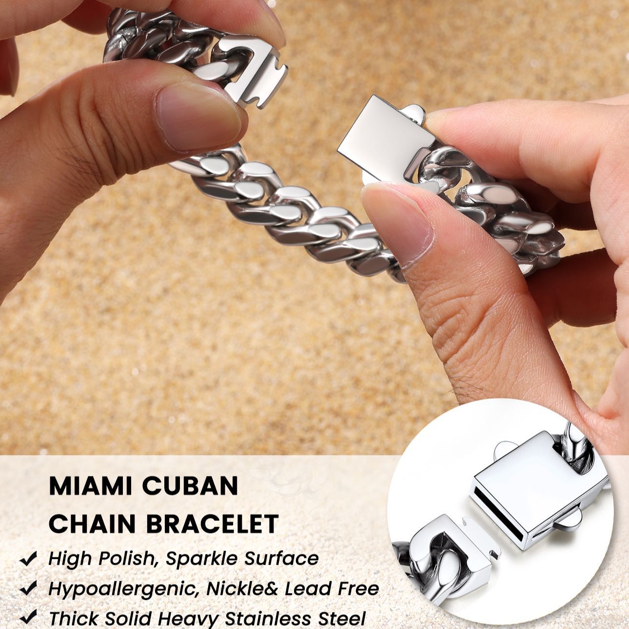 5/7/9/12mm Miami Stainless Steel Cuban Link Chain Bracelet for Men