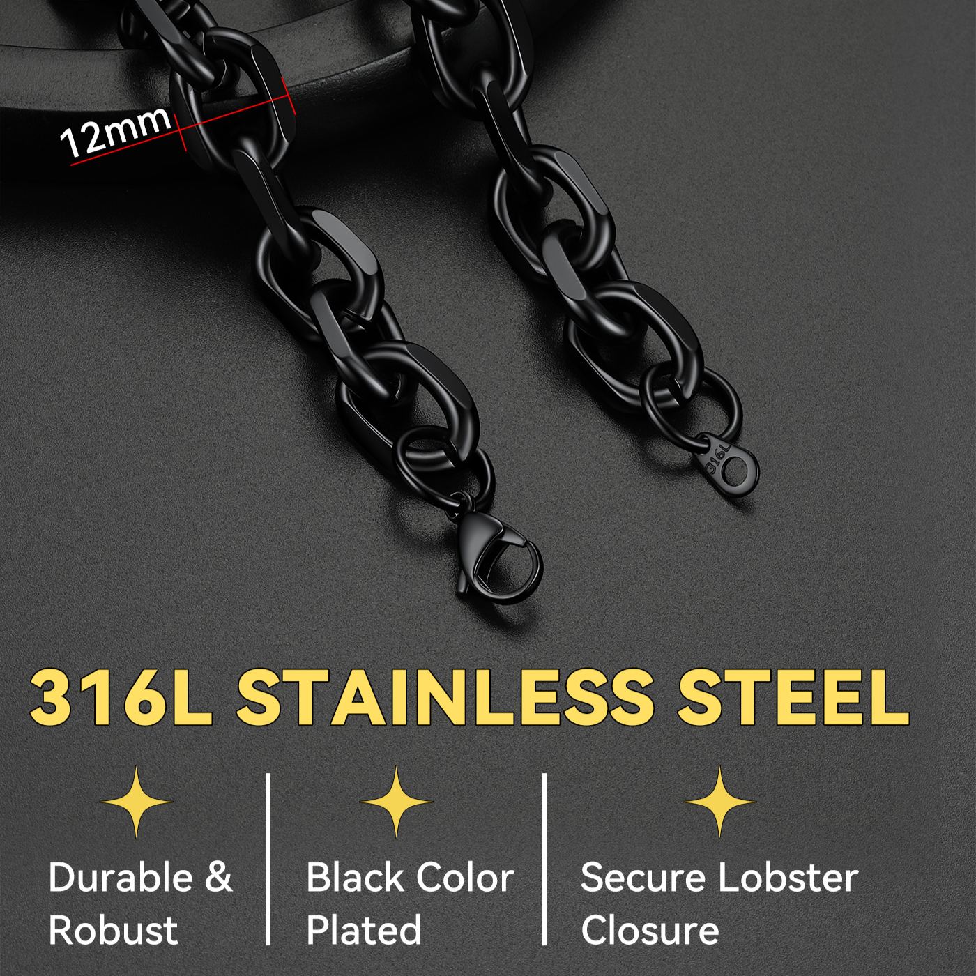 Stainless Steel Rolo Cable Chain For Men Women 3/5/7/9/12mm