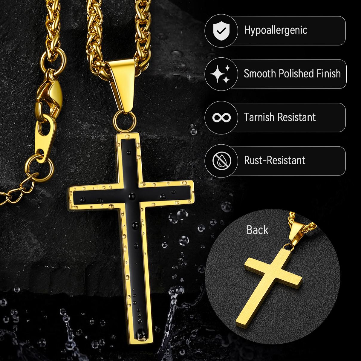 Custom Engraving Christian Black Enamel Cross Necklace for Men