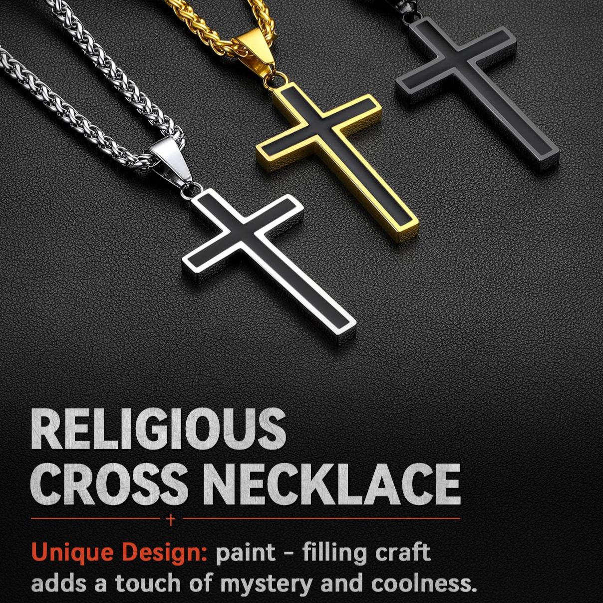 Custom Engraving Christian Black Enamel Cross Necklace for Men