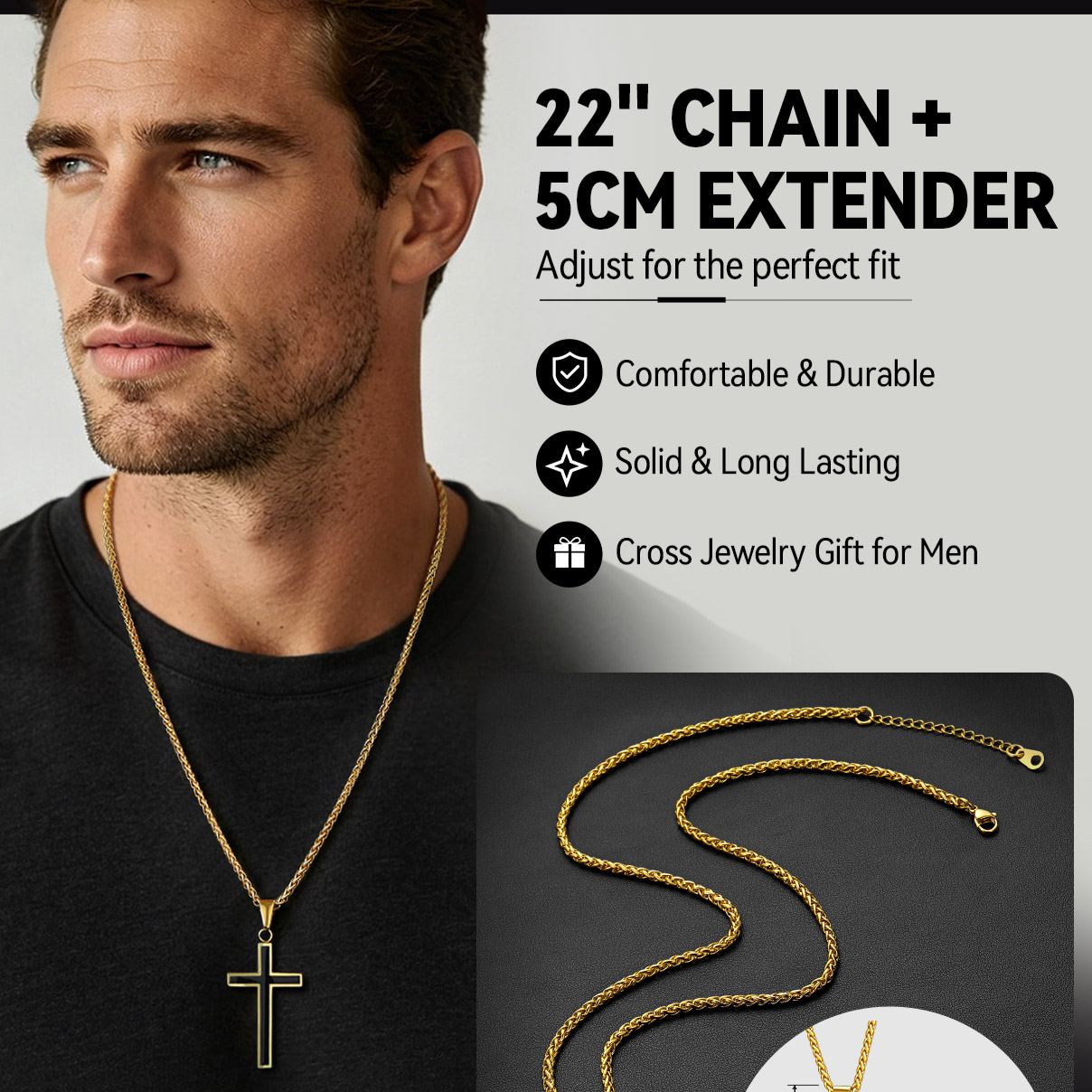 Custom Engraving Christian Black Enamel Cross Necklace for Men