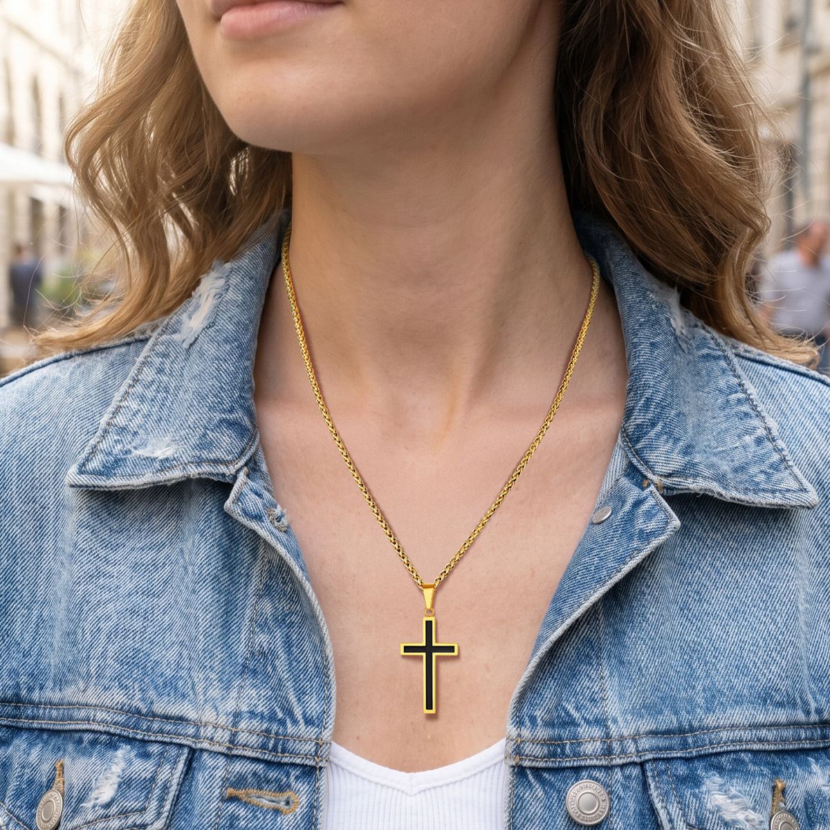 Custom Engraving Christian Black Enamel Cross Necklace for Men