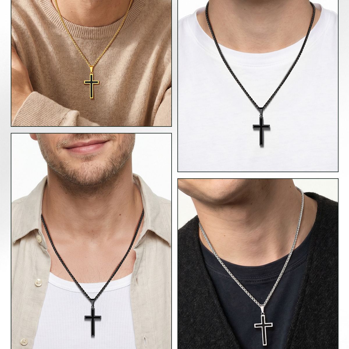 Custom Engraving Christian Black Enamel Cross Necklace for Men