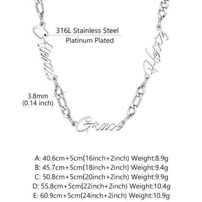 Custom 1-5 Names Necklace 3mm Figaro Chain For Her