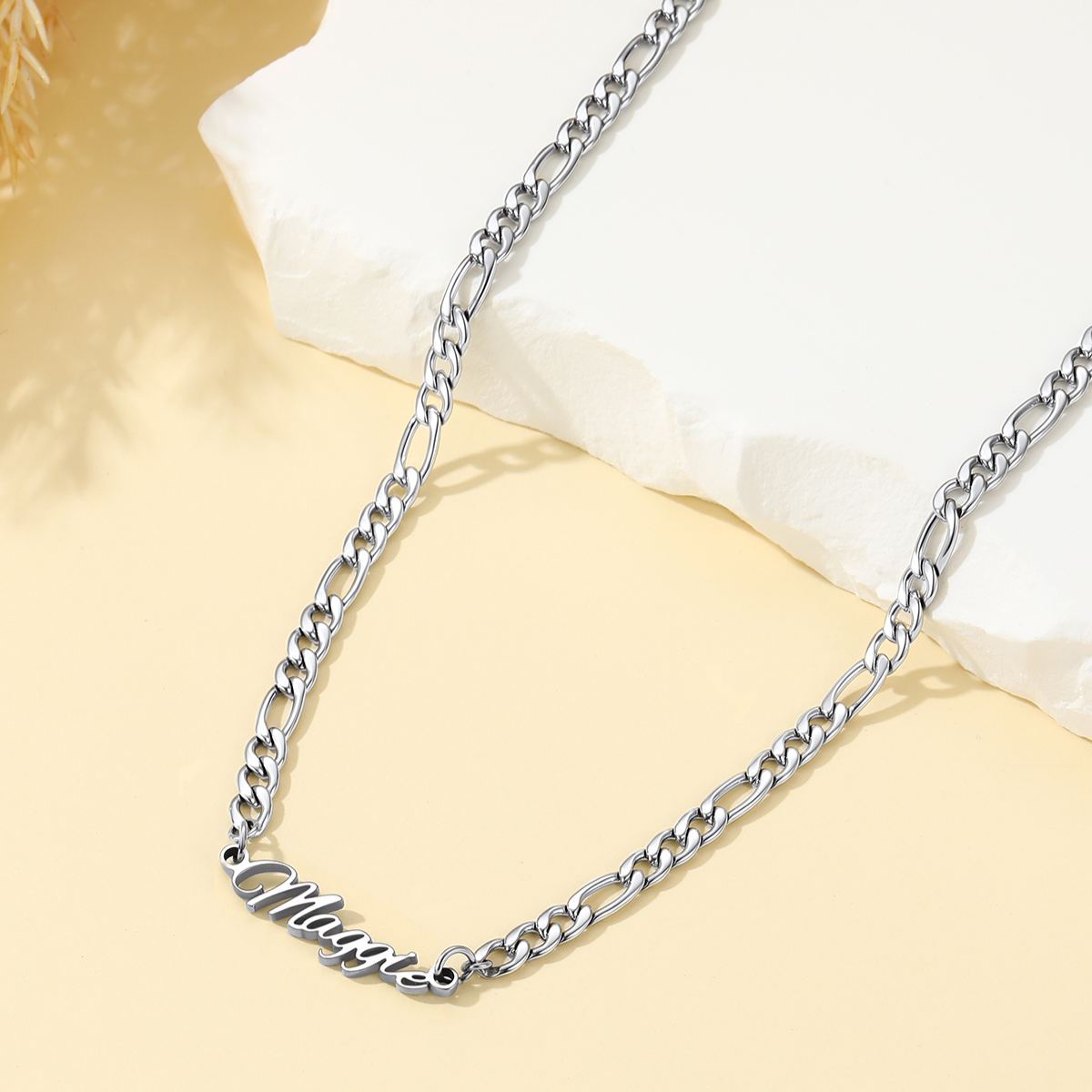 Custom 1-5 Names Necklace 3mm Figaro Chain For Her
