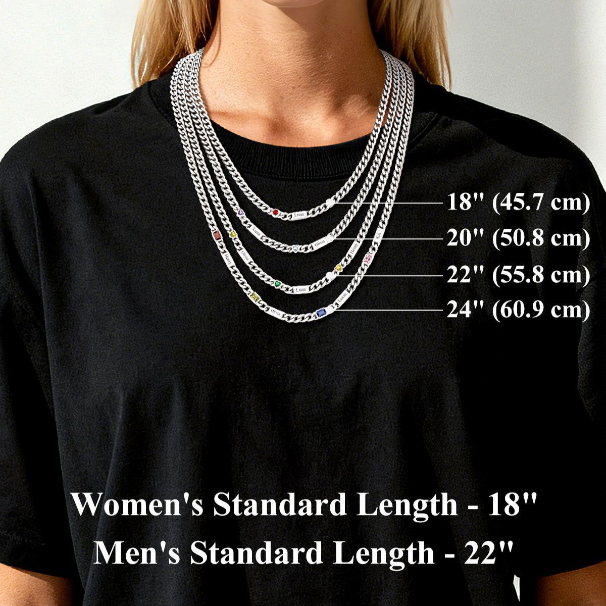 Custom 1-6 Names Heart Birthstones Cuban Link Chain