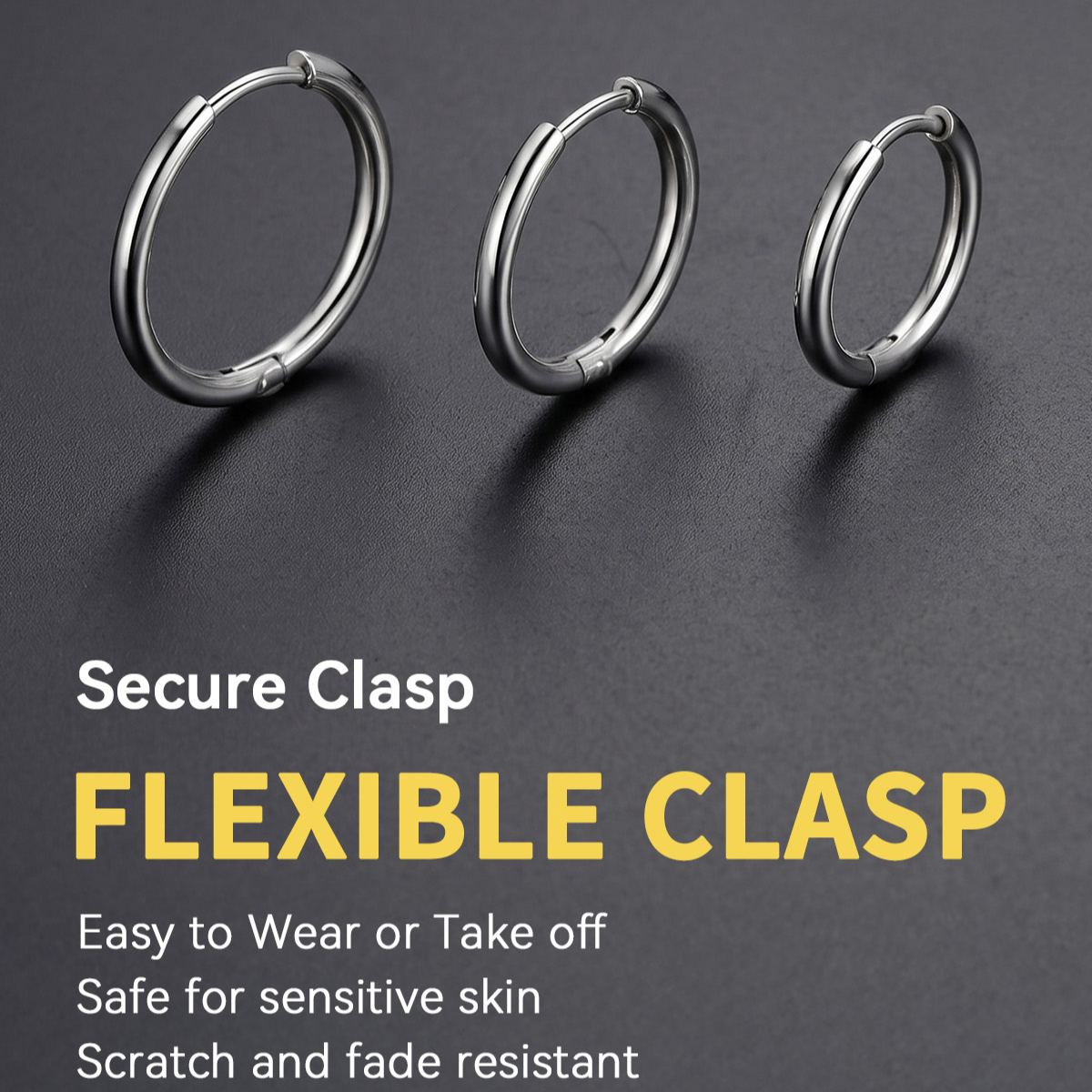 3 Pairs Nickel Free Huggie Hoop Earrings for Men