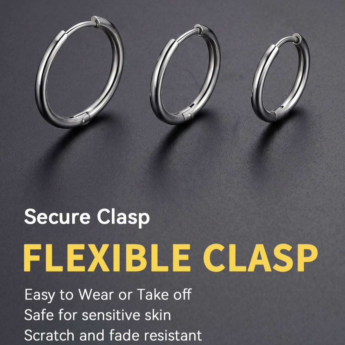 3 Pairs Nickel Free Huggie Hoop Earrings for Men