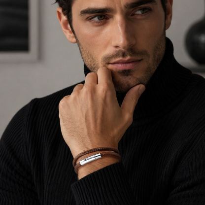 8.5mm Custom Engraved Handmade Leather Bracelet