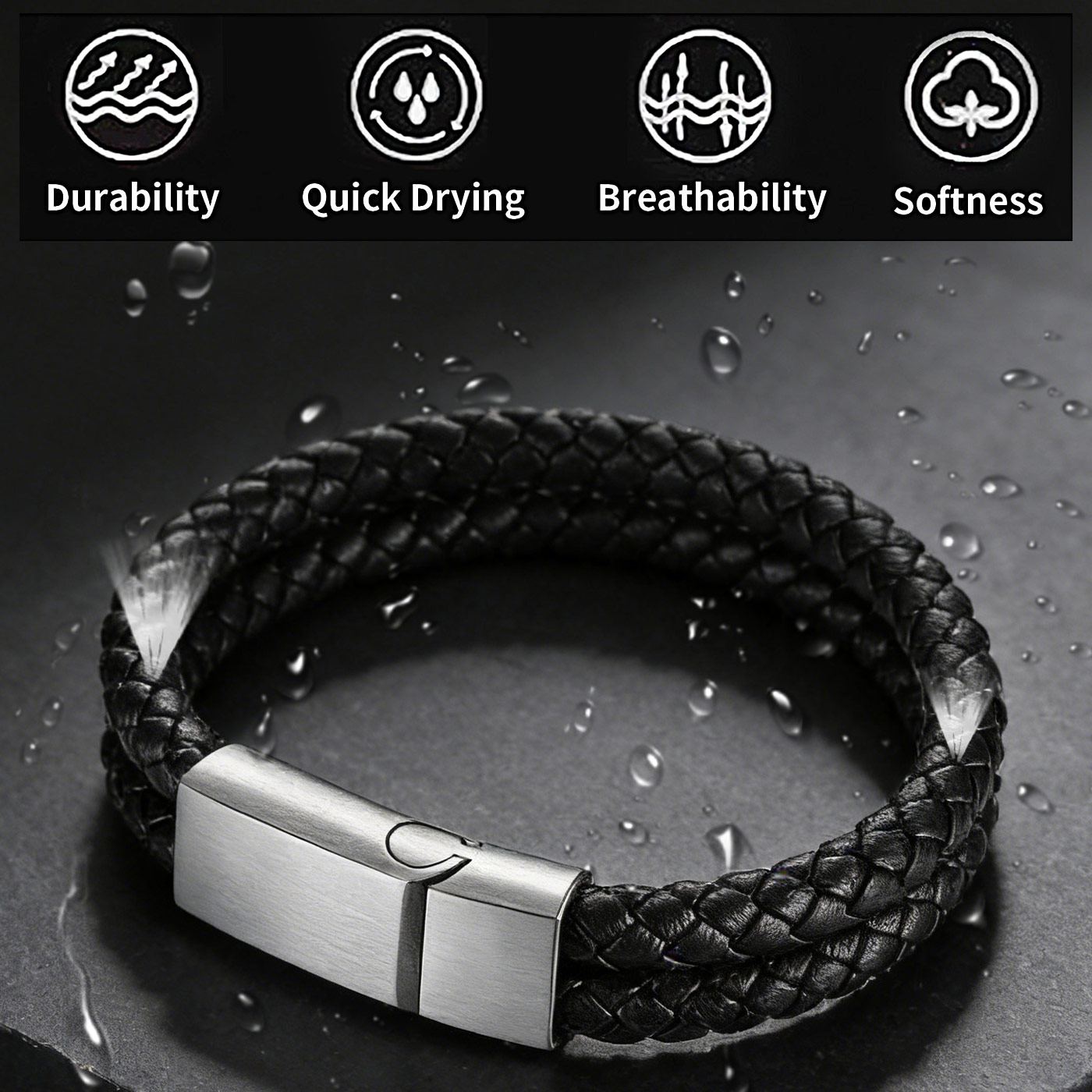 7.5" Rope Leather Bracelet for Men Women