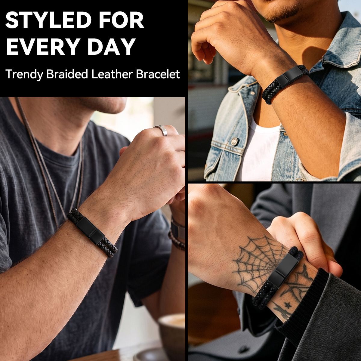 7.5" Rope Leather Bracelet for Men Women
