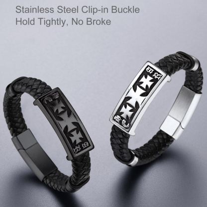 Templar Cross Leather Cord Wristband Bangle For Men