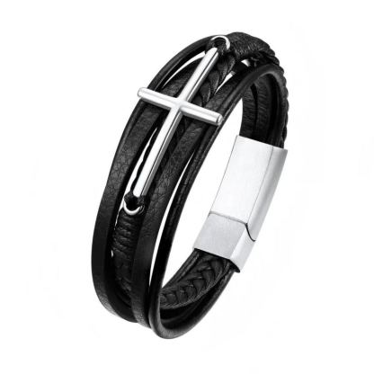 Cross Multi Layered Leather Cord Bracelet