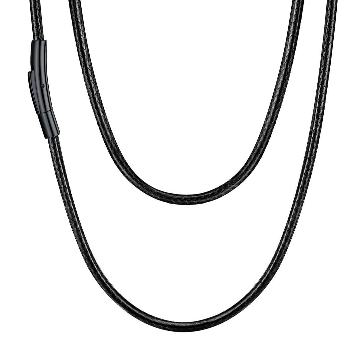 2mm/3mm Black Leather Chains for Men Women