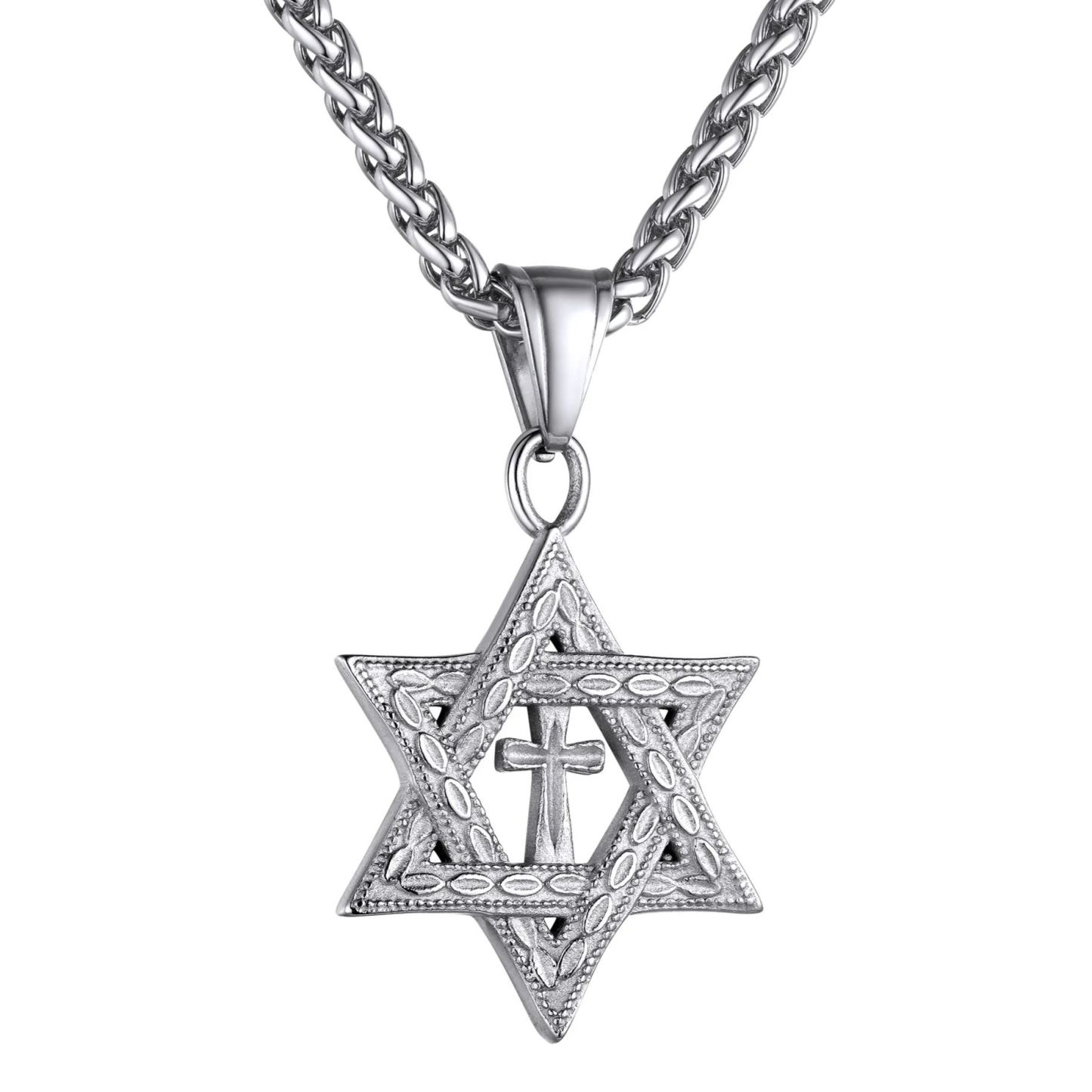 Stainless Steel Star of David Cross Pendant Necklace for Men Women
