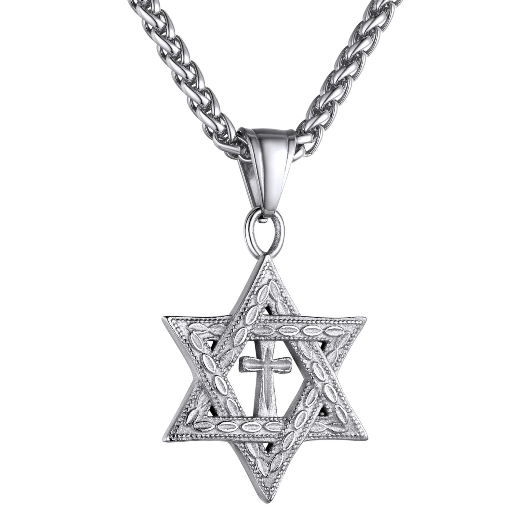 Stainless Steel Star of David Cross Pendant Necklace for Men Women