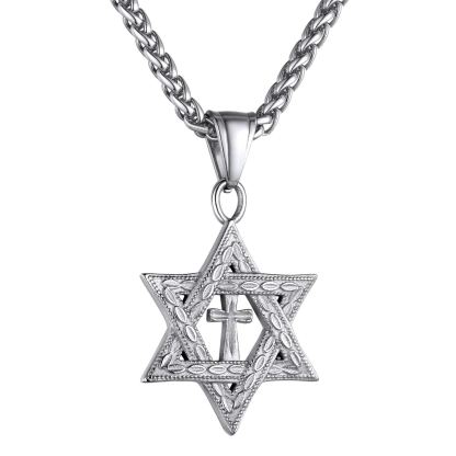 Stainless Steel Star of David Cross Pendant Necklace for Men Women